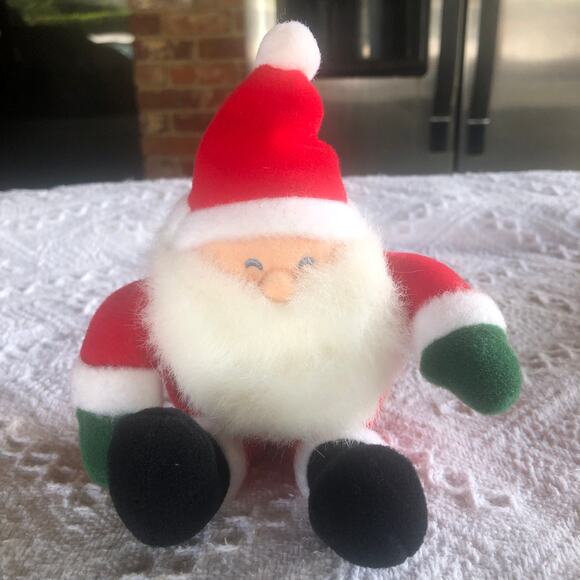 Vintage 1986 Hallmark Christmas Santa Plush Shelf Sitter Flocked Face & Beard 9" - Picture 2 of 7